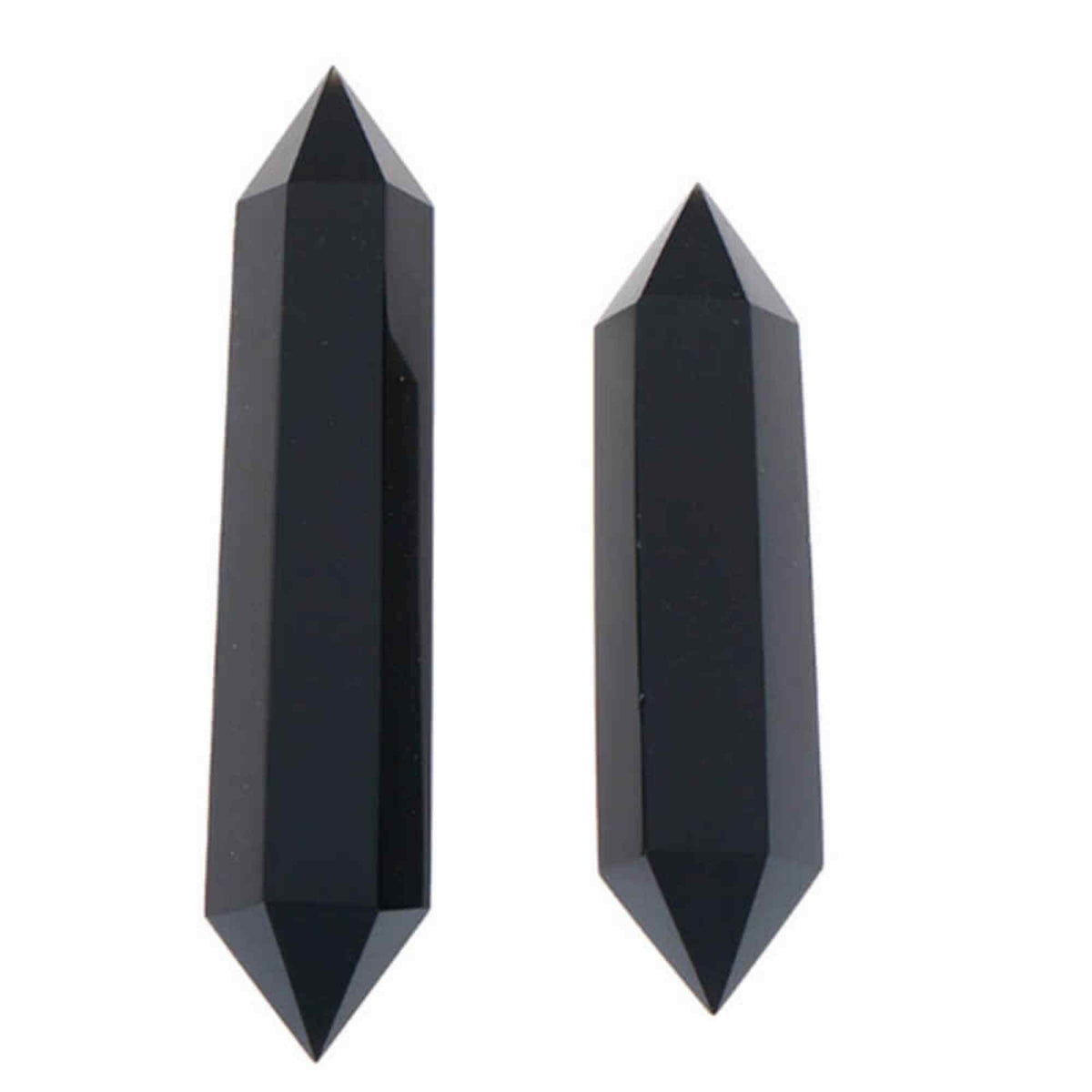 Turn Hexagonal Dublu Varf din Obsidian Negru inaltime de 7-9 cm