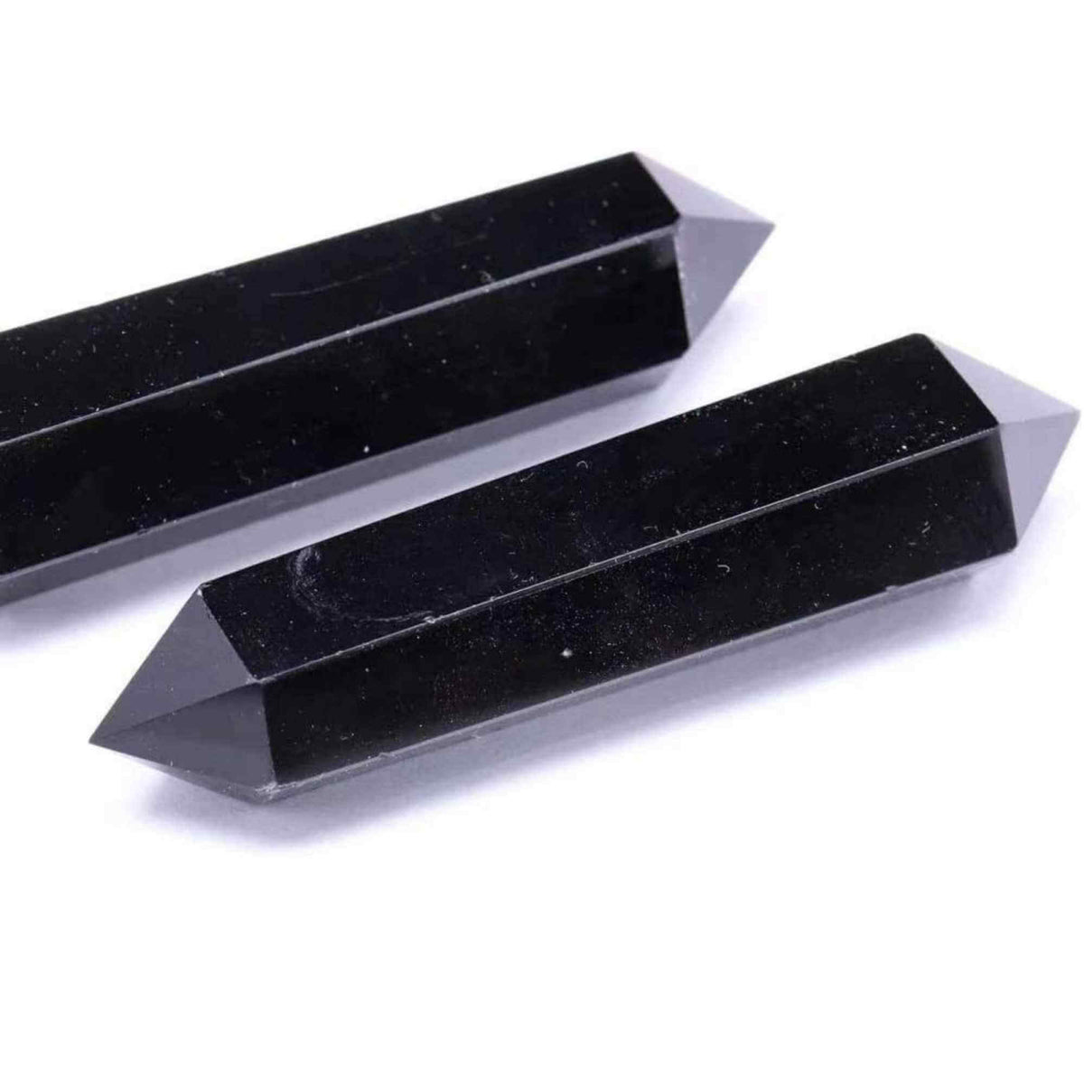 Turn Hexagonal Dublu Varf din Obsidian Negru inaltime de 7-9 cm