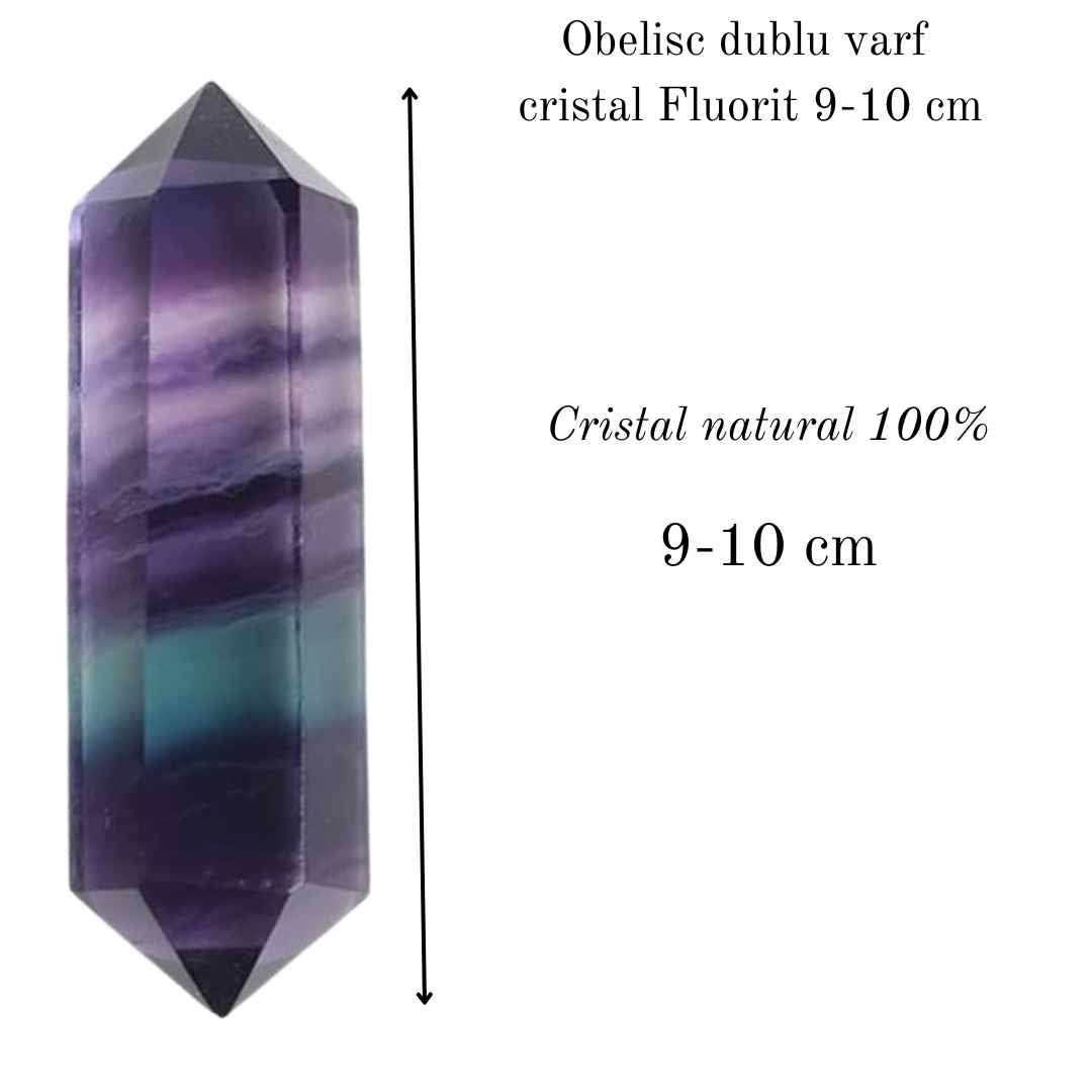 Obelisc de cristal natural Fluorita dublu varf 9-10 cm Cristalul lustruit pentru concentrare, curatarea energiei si echilibrarea chakrei celui de-al Treilea Ochi