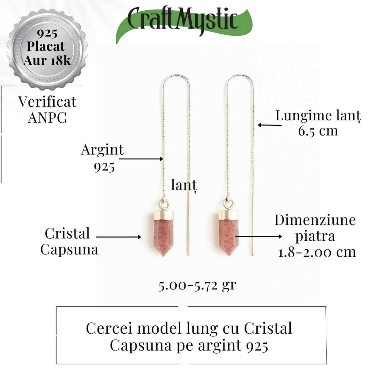 Energie a Inimii si Armonie – Cercei Argint 925 cu Cristal Capsuna