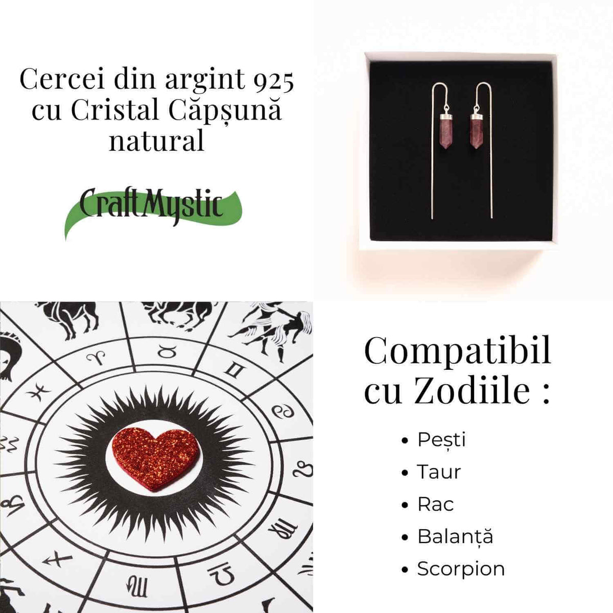 Energie a Inimii si Armonie – Cercei Argint 925 cu Cristal Capsuna