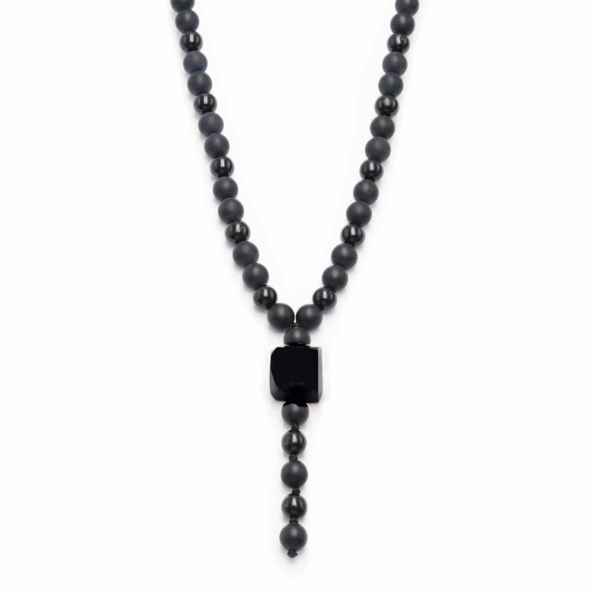 Colier cu Margele din Obsidian Negru si Onyx model Y Piatra Naturala Bruta de Obsidian Accesorizata cu Margele de Cristal Onyx pentru Rugaciune, Vindecare si Energie Reiki