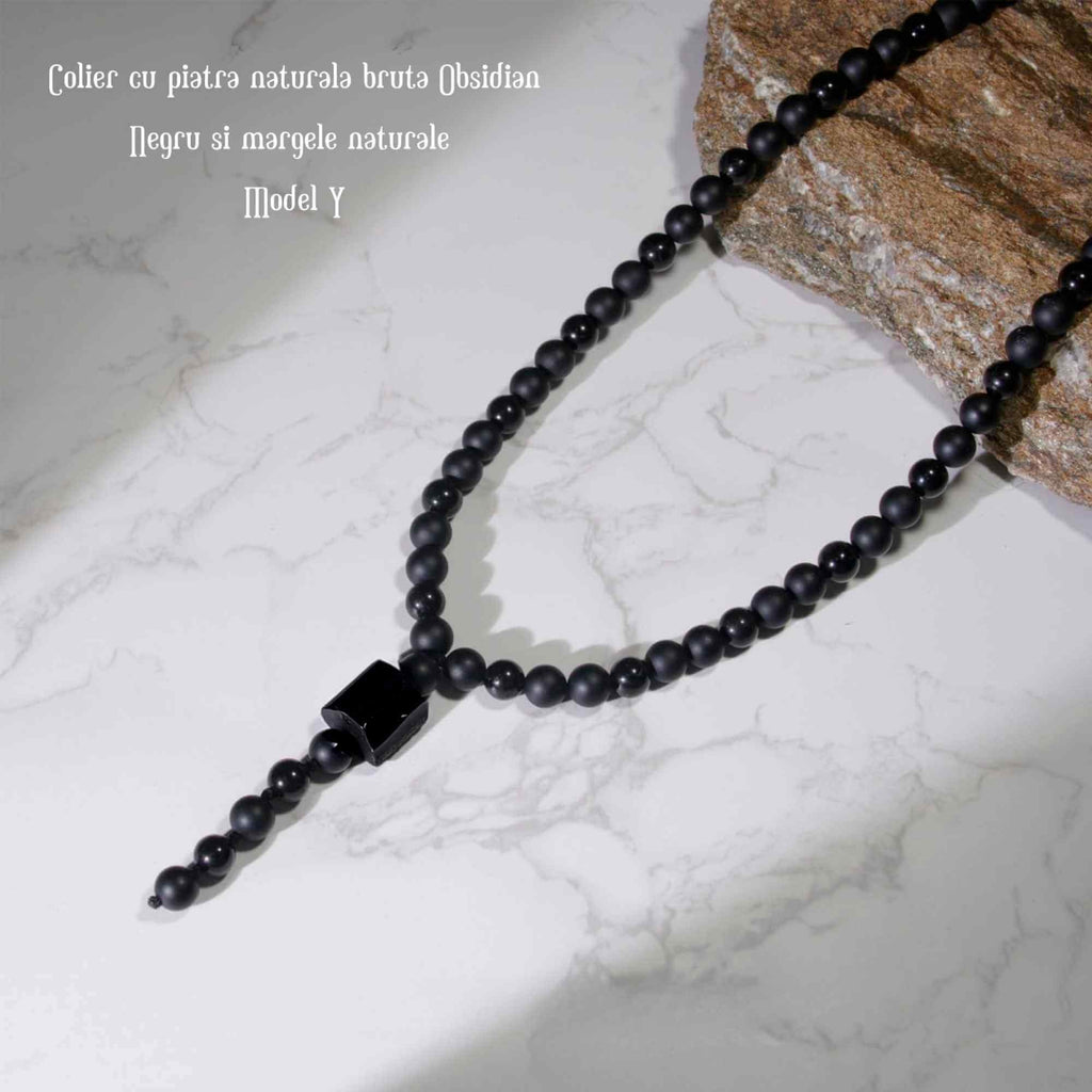 Colier cu Margele din Obsidian Negru si Onyx model Y Turmalina neagra