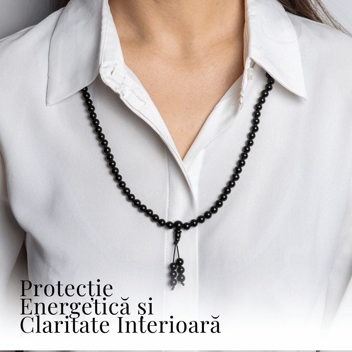 Protectie si Claritate – Colier Mala cu Obsidian si Ciucure Boho